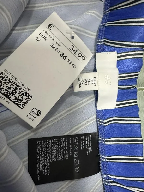Pantaloni H&M EU 36 | Albastru, Lungi, Talie înaltă, Relaxed fit, Dungi, Satinat, Poliester - Image 4