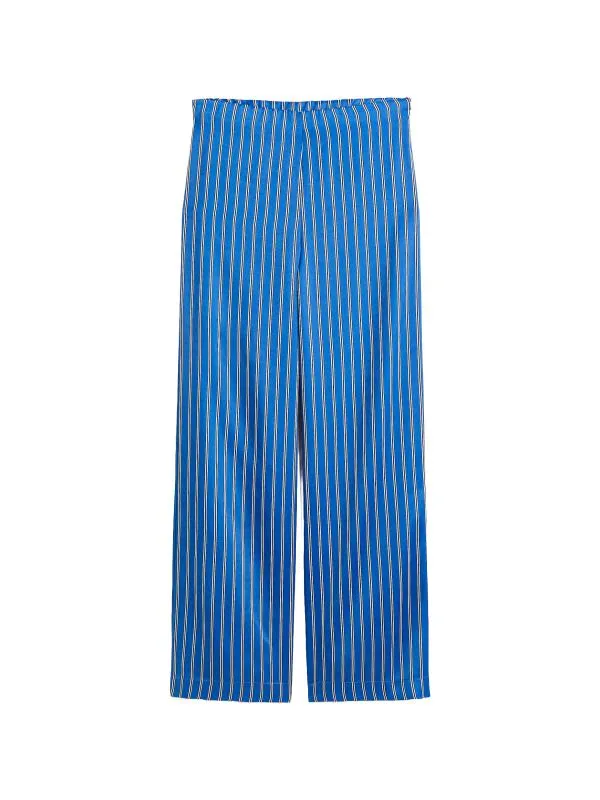Pantaloni H&M EU 36 | Albastru, Lungi, Talie înaltă, Relaxed fit, Dungi, Satinat, Poliester