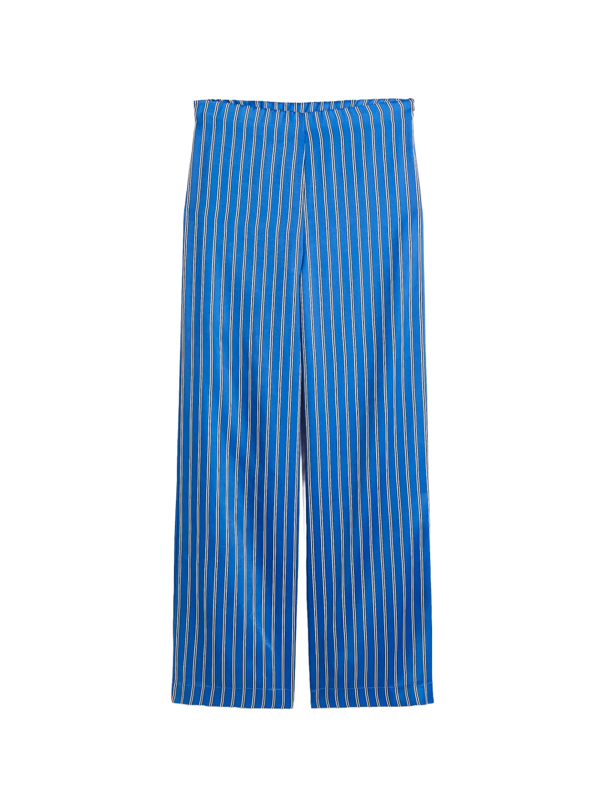 Pantaloni H&M EU 36 | Albastru, Lungi, Talie înaltă, Relaxed fit, Dungi, Satinat, Poliester