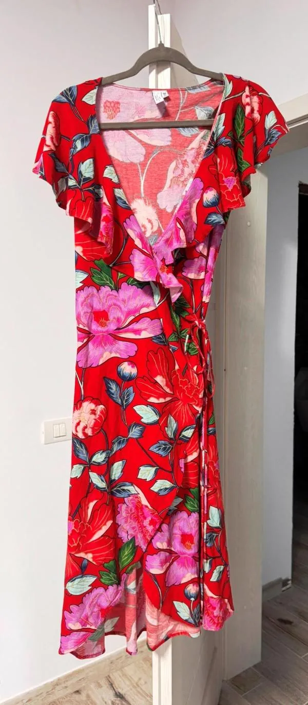 Rochie casual & Other Stories EU 38 | Multicolor, Midi, Mânecă scurtă, Floral Tropical, Design asimetric, Bumbac - Image 7