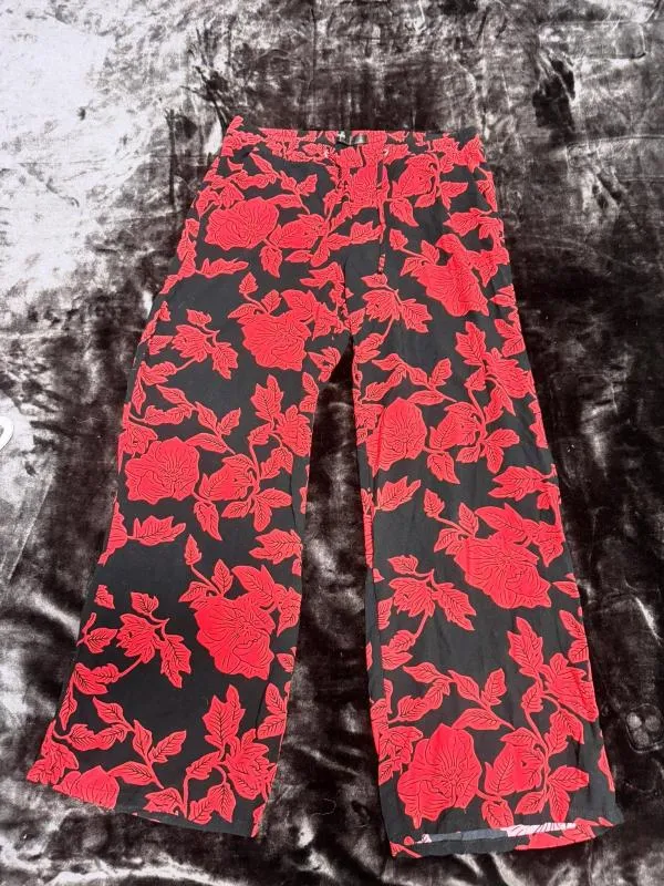 Pantaloni bpc EU 36 | Roșu, Lungi, Talie înaltă, Wide Leg fit, Floral & Tropical, Vâscoză - Image 2