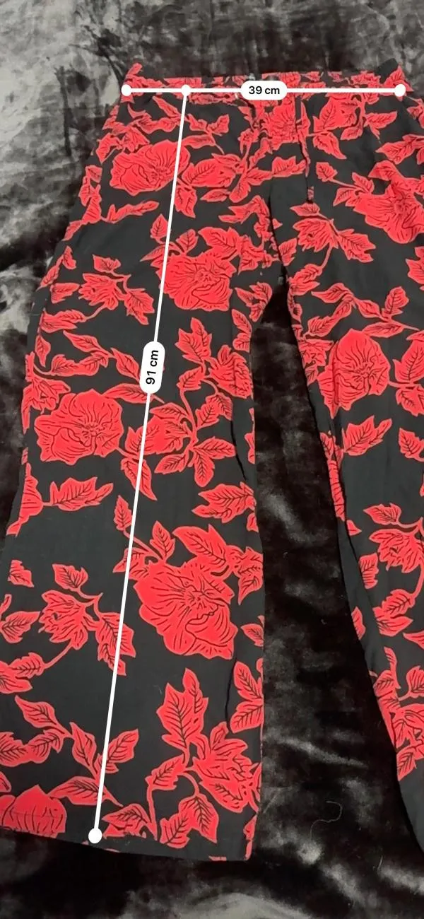 Pantaloni bpc EU 36 | Roșu, Lungi, Talie înaltă, Wide Leg fit, Floral & Tropical, Vâscoză - Image 6