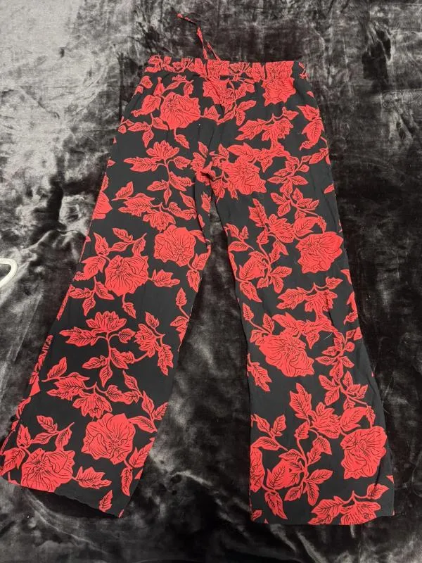 Pantaloni bpc EU 36 | Roșu, Lungi, Talie înaltă, Wide Leg fit, Floral & Tropical, Vâscoză - Image 3