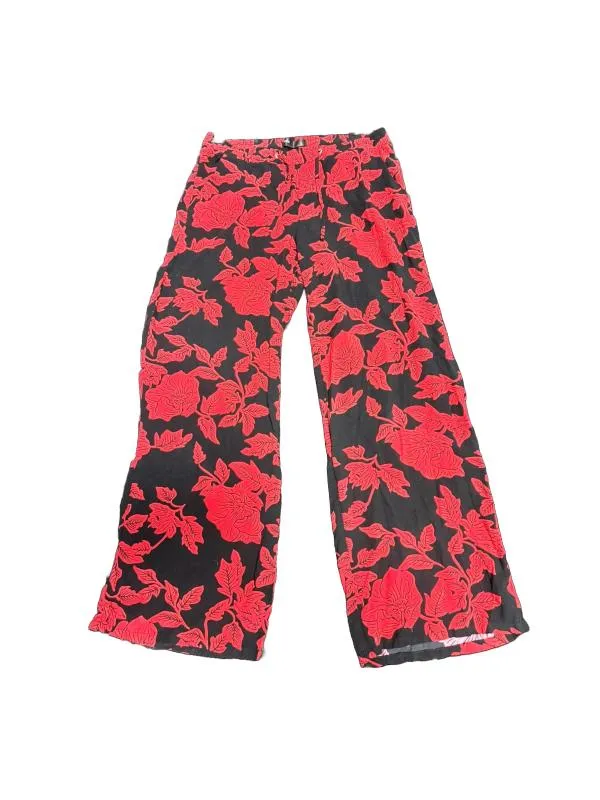Pantaloni bpc EU 36 | Roșu, Lungi, Talie înaltă, Wide Leg fit, Floral & Tropical, Vâscoză
