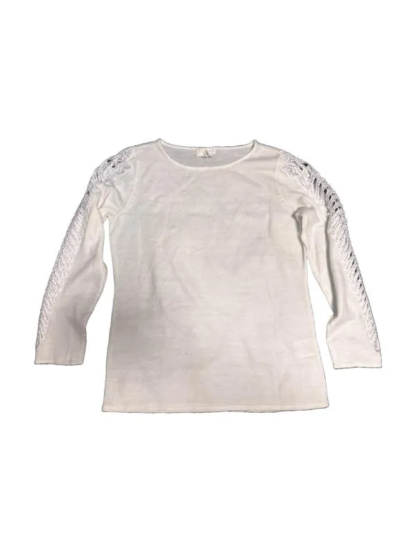 Bluză Alessa W. EU 38 | Alb, Normal, Mânecă lungă, Paiete, Acrilic