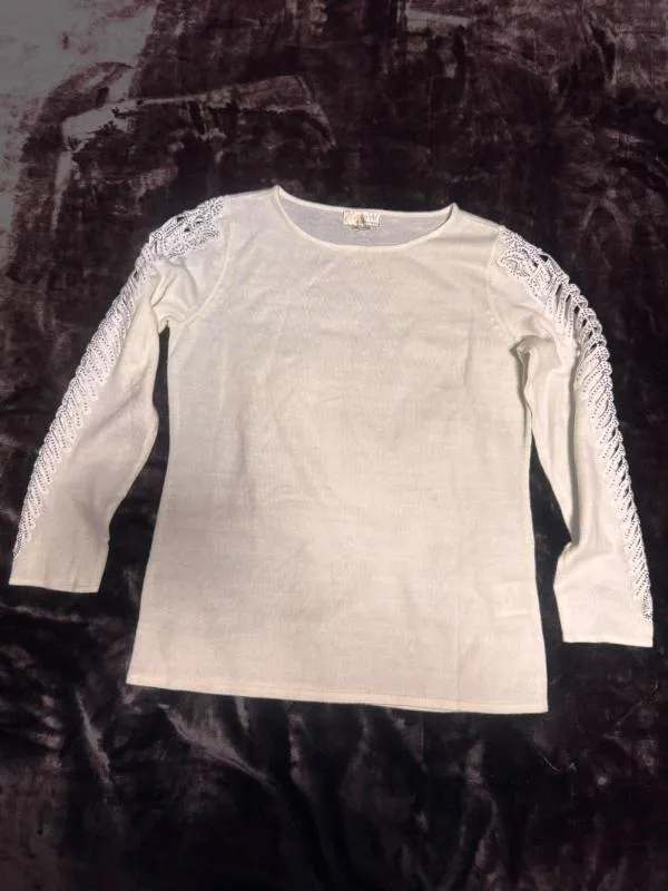 Bluză Alessa W. EU 38 | Alb, Normal, Mânecă lungă, Paiete, Acrilic - Image 2