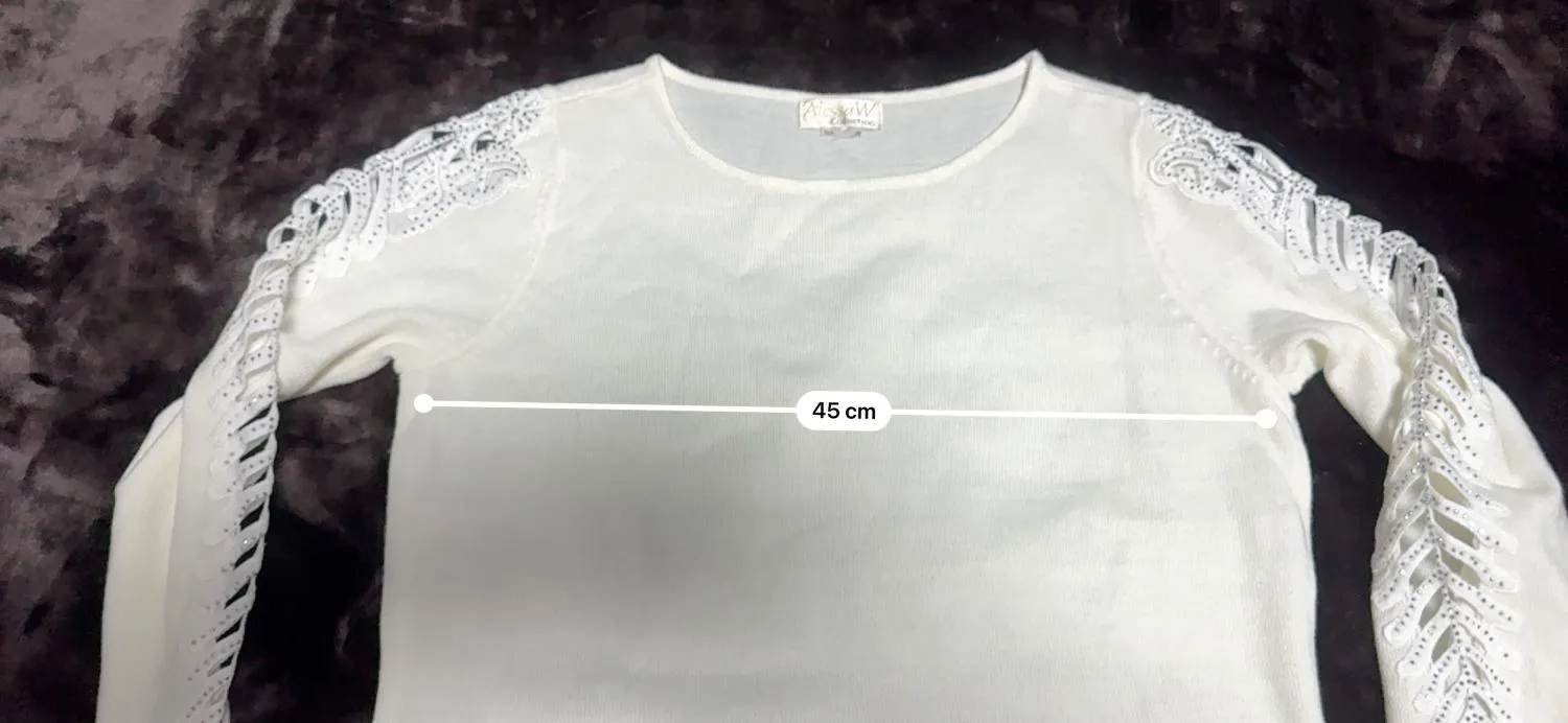 Bluză Alessa W. EU 38 | Alb, Normal, Mânecă lungă, Paiete, Acrilic - Image 8