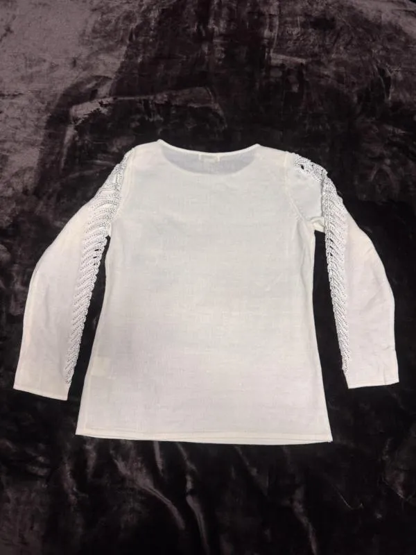Bluză Alessa W. EU 38 | Alb, Normal, Mânecă lungă, Paiete, Acrilic - Image 3