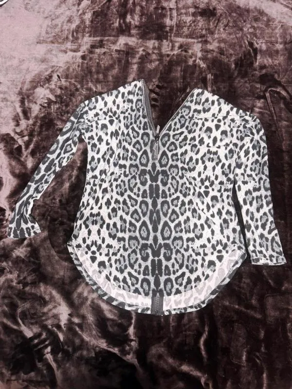 Bluză QUIZ EU 36 | Bej, Normal, Mânecă lungă, Animal print, Design asimetric, Poliester - Image 4