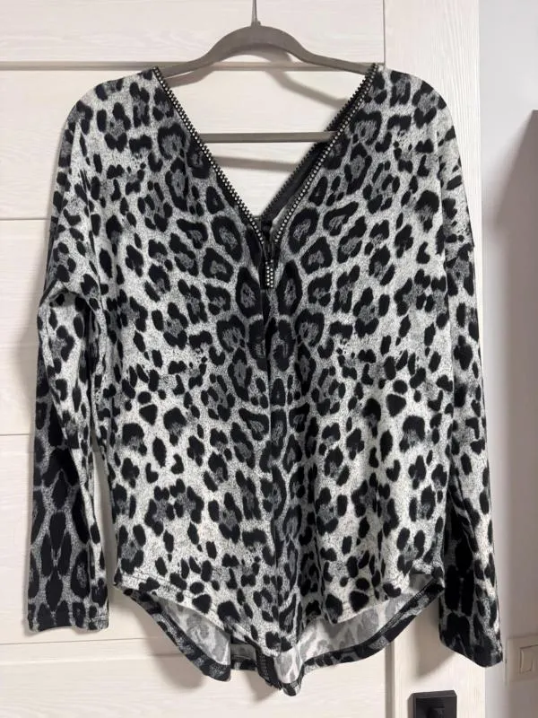 Bluză QUIZ EU 36 | Bej, Normal, Mânecă lungă, Animal print, Design asimetric, Poliester - Image 2