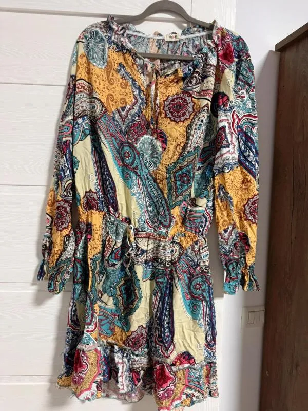 Rochie casual ROSA FASHION EU 38 | Multicolor, Mini, Mânecă lungă, Floral & Tropical, Vâscoză - Image 2