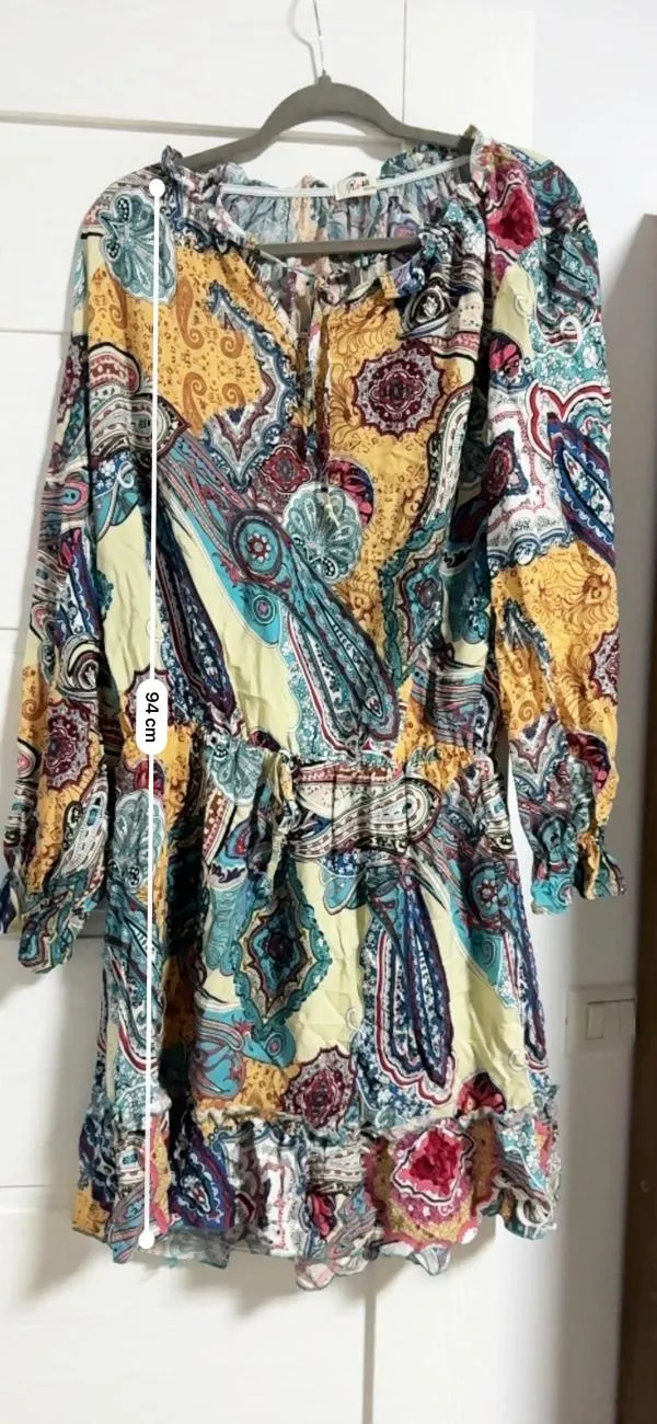 Rochie casual ROSA FASHION EU 38 | Multicolor, Mini, Mânecă lungă, Floral & Tropical, Vâscoză - Image 6