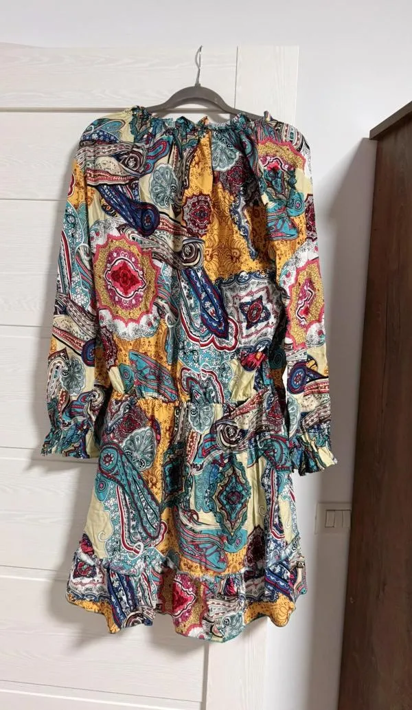 Rochie casual ROSA FASHION EU 38 | Multicolor, Mini, Mânecă lungă, Floral & Tropical, Vâscoză - Image 3
