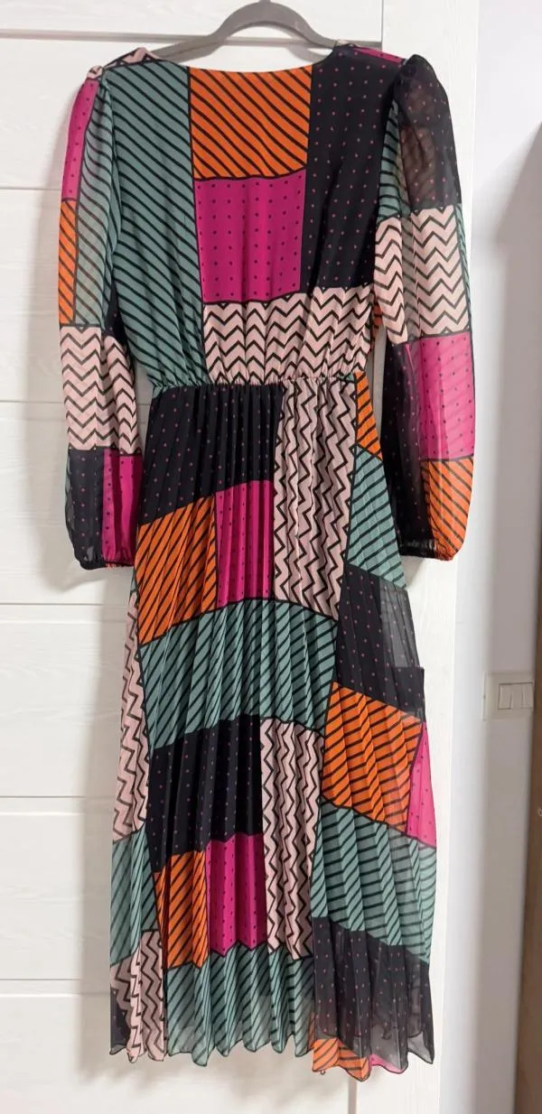 Rochie casual FERVENTE EU 38 | Multicolor, Midi, Mânecă lungă, Abstract & Color Block, Pliuri, Poliester - Image 3