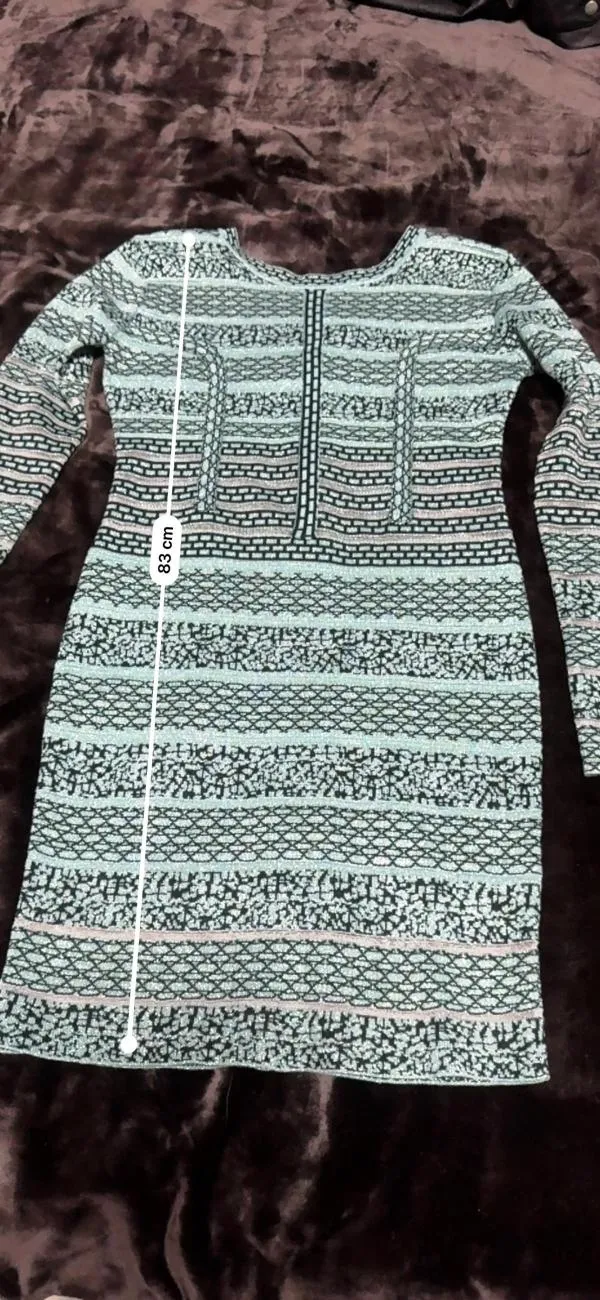 Rochie mulată SOKY&SOKA EU 36 | Turcoaz, Mini, Mânecă lungă, Dantelă, Vâscoză - Image 8
