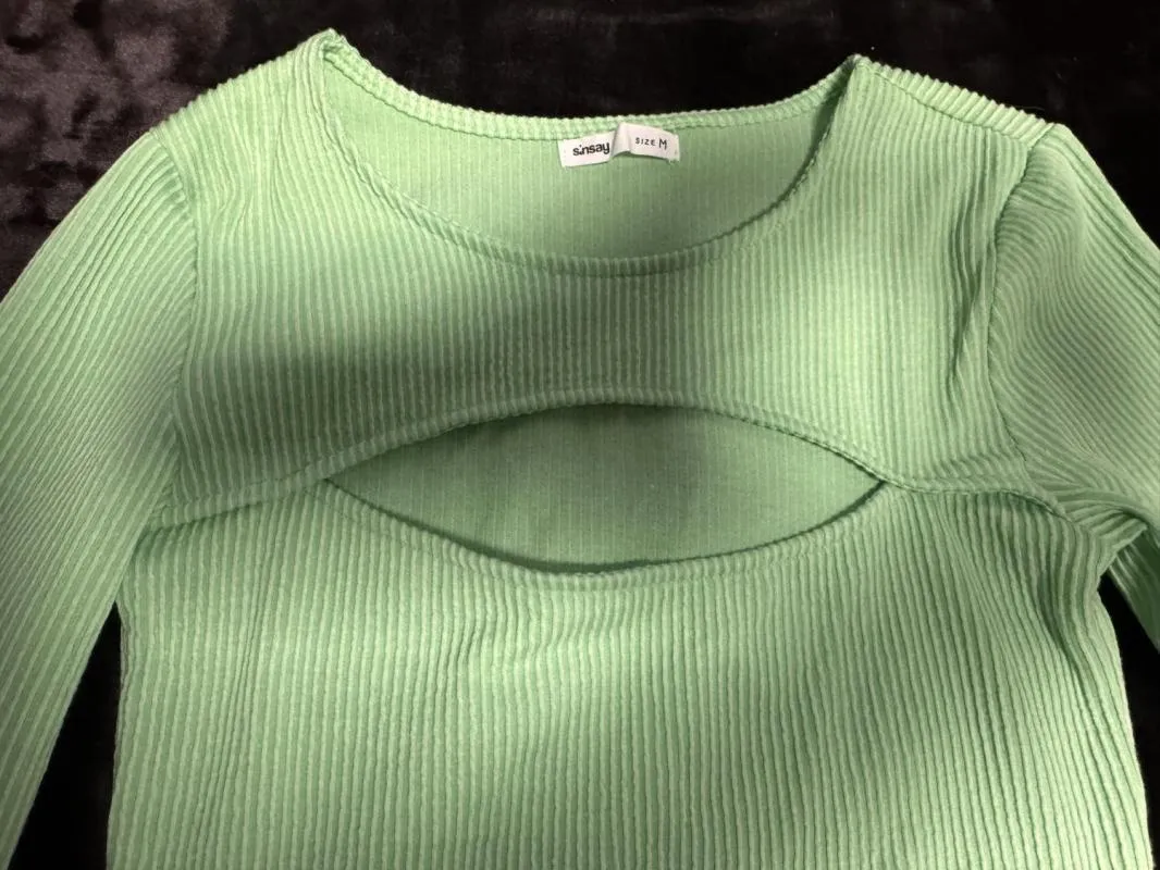 Rochie casual Sinsay EU 36 | Verde lime, Mini, Mânecă lungă, Cu decupaje, Poliester - Image 3