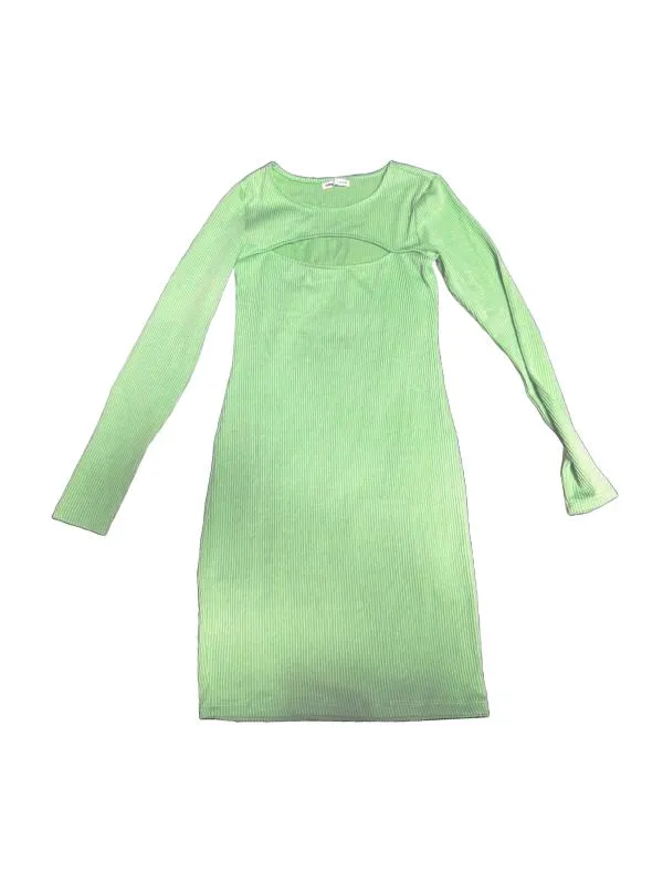 Rochie casual Sinsay EU 36 | Verde lime, Mini, Mânecă lungă, Cu decupaje, Poliester