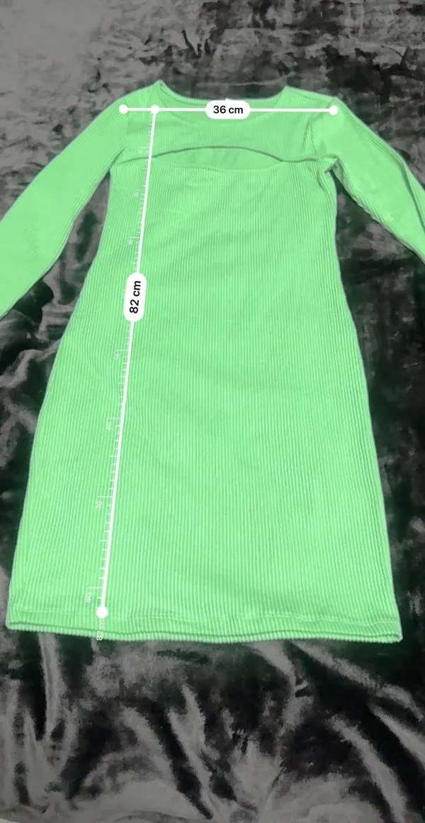 Rochie casual Sinsay EU 36 | Verde lime, Mini, Mânecă lungă, Cu decupaje, Poliester - Image 7