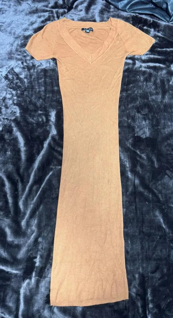 Rochie mulată AMISU EU 38 | Bej, Midi, Mânecă scurtă, Poliester - Image 2