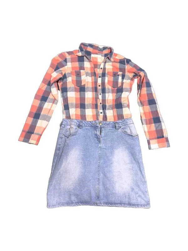 Rochie din denim Cache EU 36 | Multicolor, Mini, Mânecă lungă, Carouri, Denim