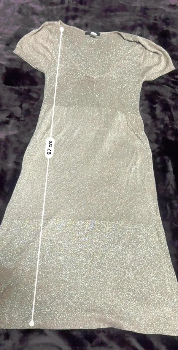 Rochie casual Mango EU 38 | Auriu, Midi, Mânecă scurtă, Acrilic - Image 6