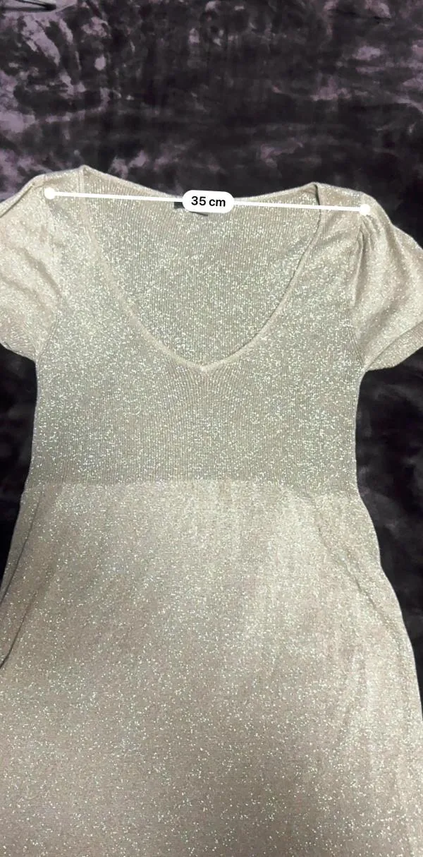 Rochie casual Mango EU 38 | Auriu, Midi, Mânecă scurtă, Acrilic - Image 7