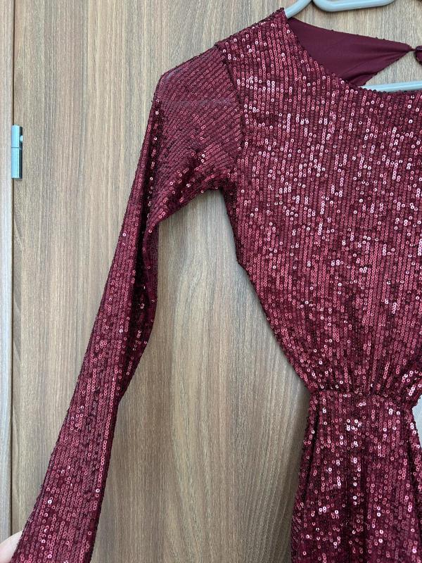 Rochie de seară Pull&Bear EU 36 | Burgundy, Mini, Mânecă lungă, Paiete - Image 5