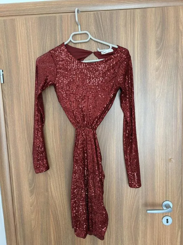 Rochie de seară Pull&Bear EU 36 | Burgundy, Mini, Mânecă lungă, Paiete - Image 2