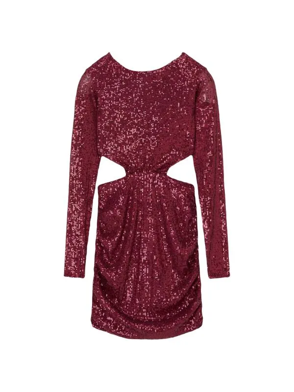 Rochie de seară Pull&Bear EU 36 | Burgundy, Mini, Mânecă lungă, Paiete