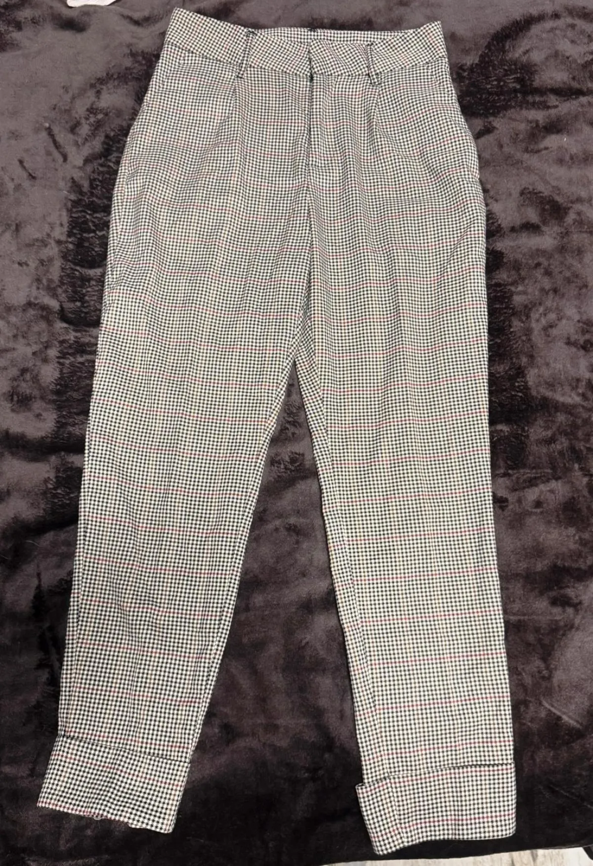 Pantaloni Sinsay EU 36 | Bej, Lungi, Talie înaltă, Tapered (Conici) fit, Carouri, Poliester - Image 2