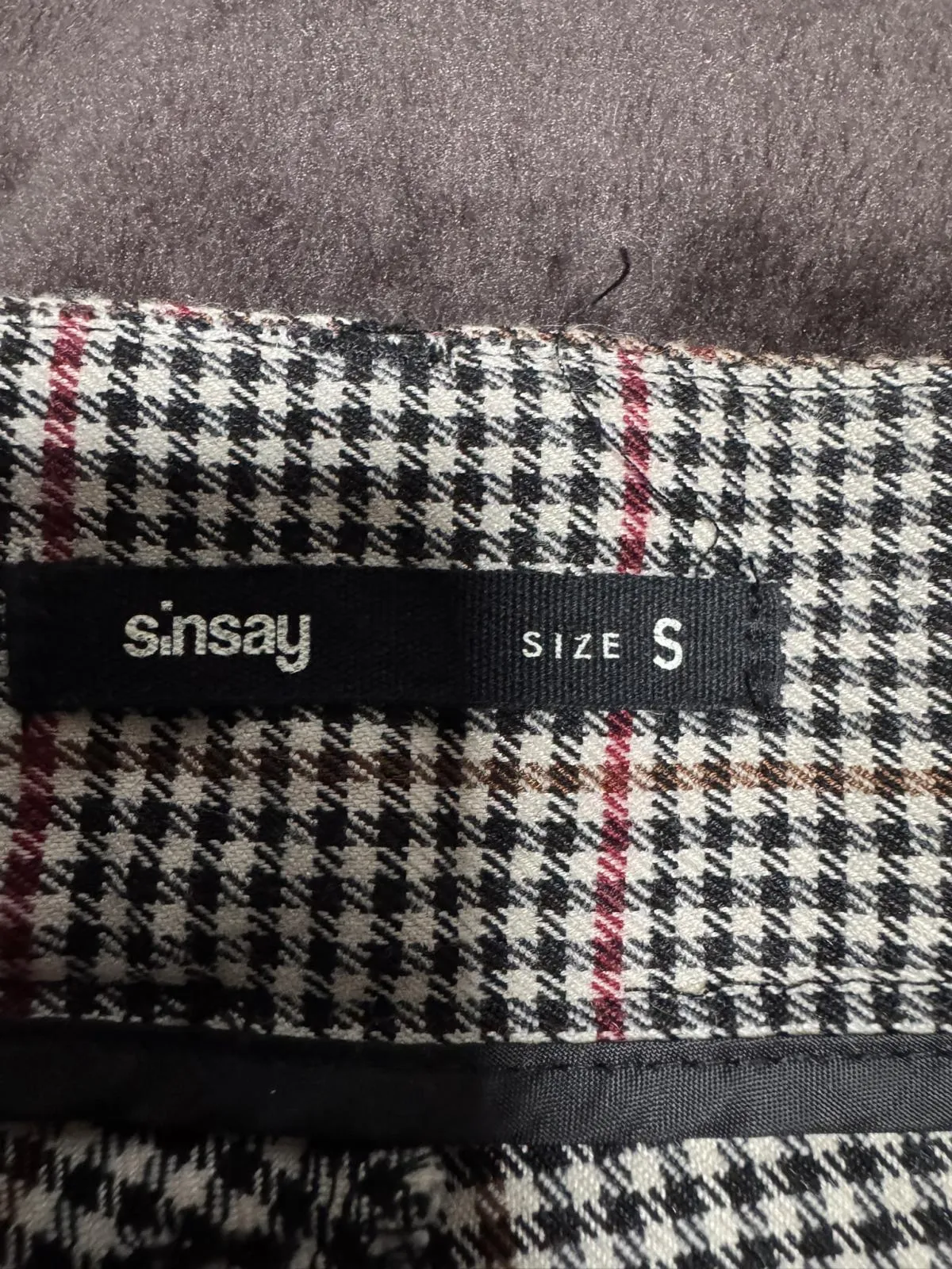 Pantaloni Sinsay EU 36 | Bej, Lungi, Talie înaltă, Tapered (Conici) fit, Carouri, Poliester - Image 4