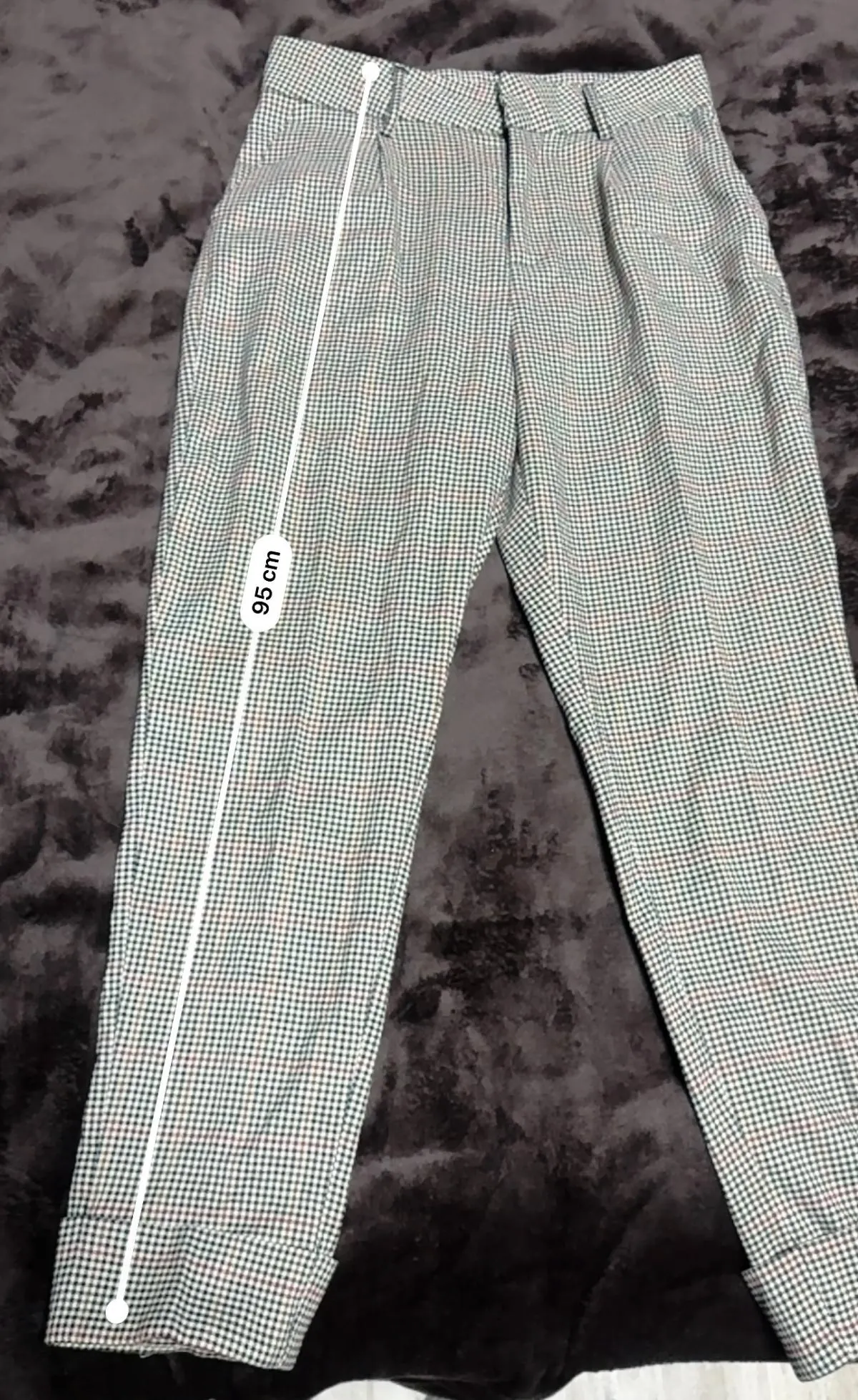 Pantaloni Sinsay EU 36 | Bej, Lungi, Talie înaltă, Tapered (Conici) fit, Carouri, Poliester - Image 8