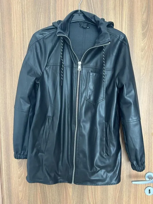 Geacă din piele Fashion Nova EU 34 | Negru, Cu glugă, Piele ecologică - Image 5