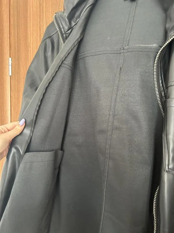 Geacă din piele Fashion Nova EU 34 | Negru, Cu glugă, Piele ecologică - Image 4