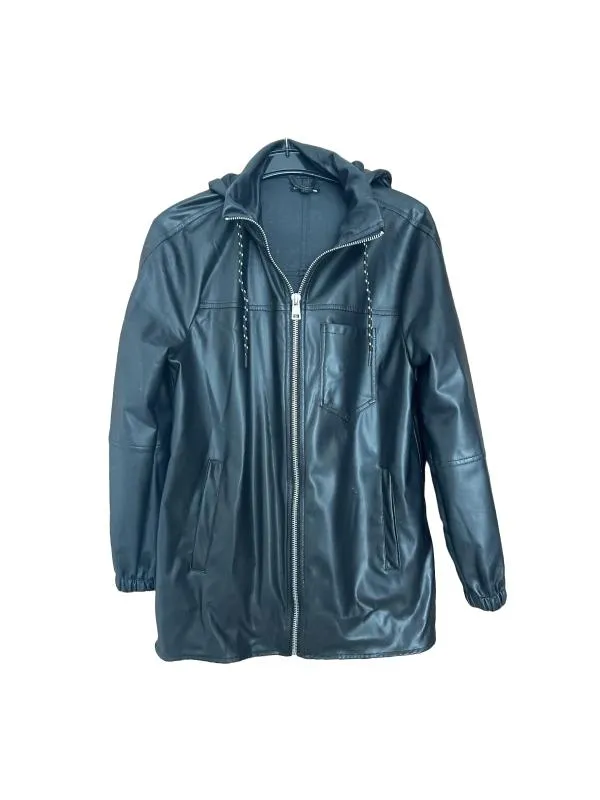 Geacă din piele Fashion Nova EU 34 | Negru, Cu glugă, Piele ecologică