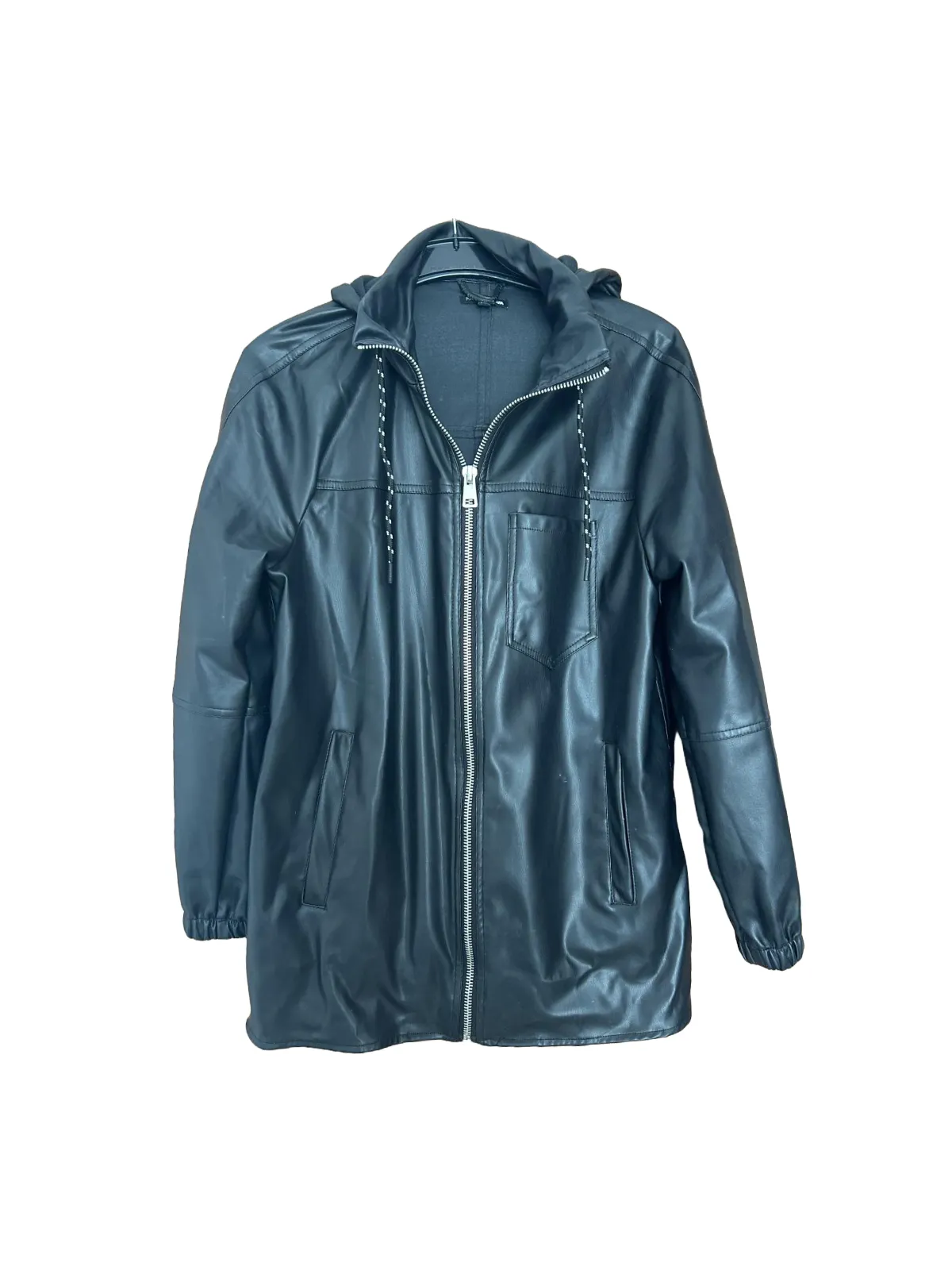 Geacă din piele Fashion Nova EU 34 | Negru, Cu glugă, Piele ecologică