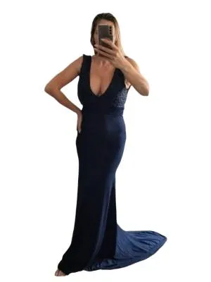Rochie de seară TFNC London EU 36 | Bleumarin, Maxi, Fără mâneci, Paiete