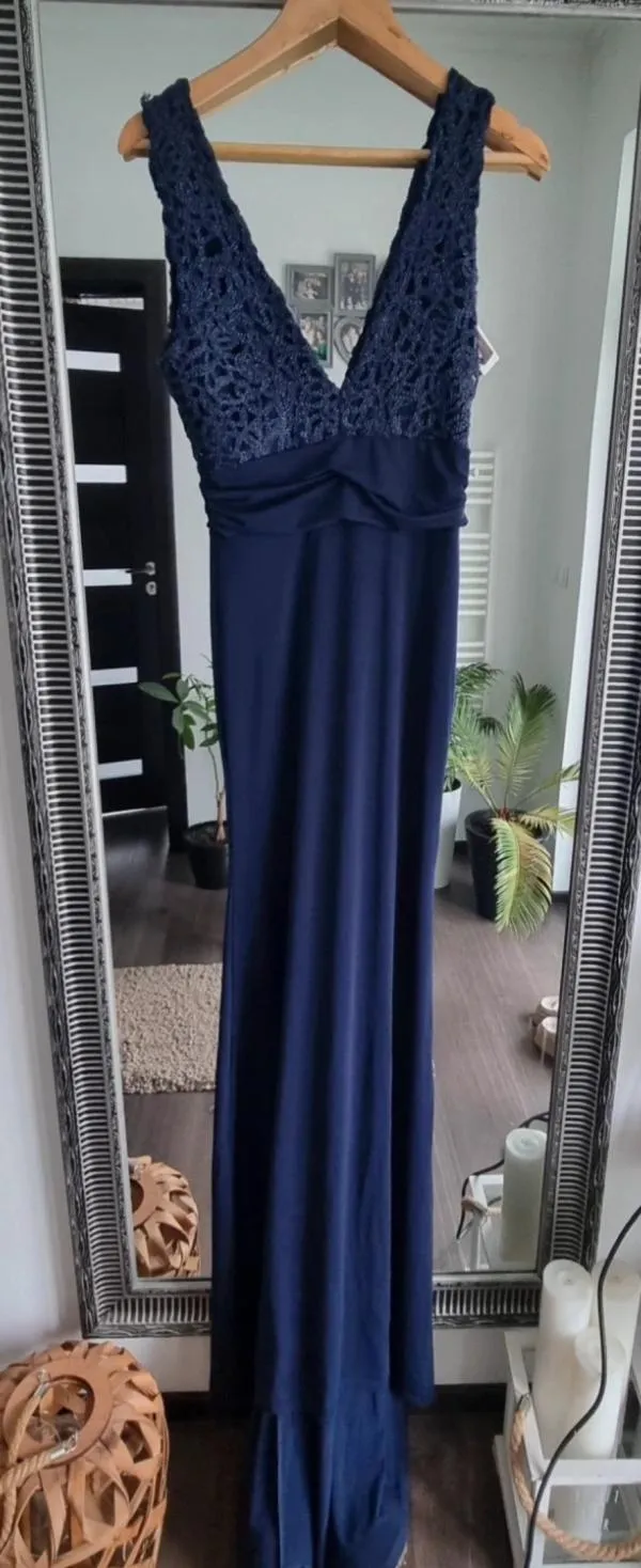 Rochie de seară TFNC London EU 36 | Bleumarin, Maxi, Fără mâneci, Paiete - Image 4