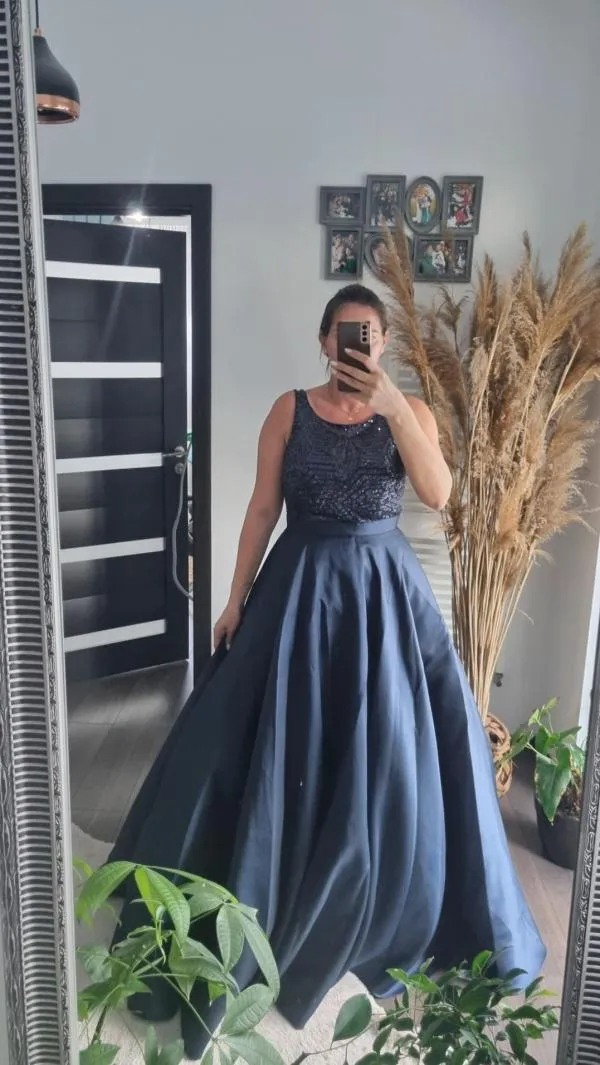 Rochie de seară Luxuar Limited EU 42 | Bleumarin, Maxi, Fără mâneci, Paiete - Image 4