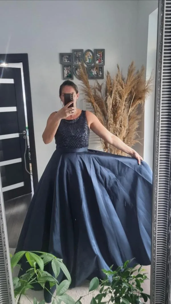 Rochie de seară Luxuar Limited EU 42 | Bleumarin, Maxi, Fără mâneci, Paiete - Image 5