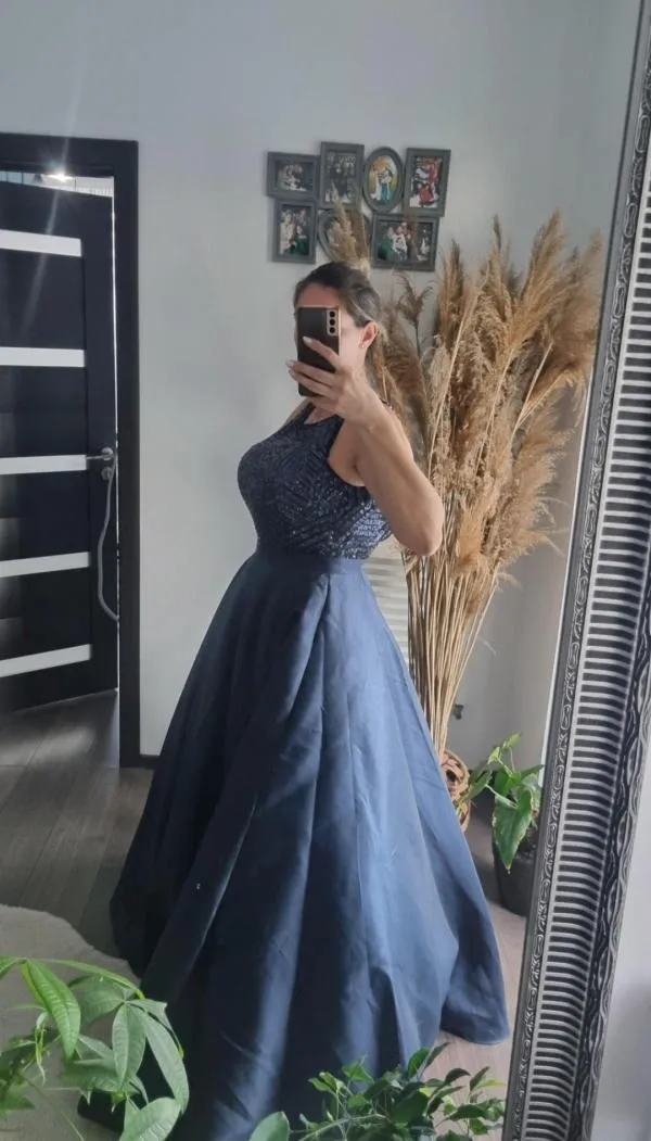 Rochie de seară Luxuar Limited EU 42 | Bleumarin, Maxi, Fără mâneci, Paiete - Image 6