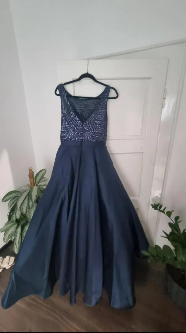 Rochie de seară Luxuar Limited EU 42 | Bleumarin, Maxi, Fără mâneci, Paiete - Image 9