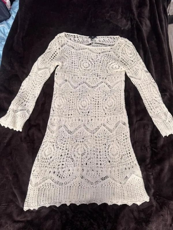 Rochie croșetată H&M EU 36 | Alb, Mini, Mânecă lungă, Acrilic - Image 2