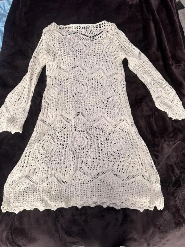 Rochie croșetată H&M EU 36 | Alb, Mini, Mânecă lungă, Acrilic - Image 3