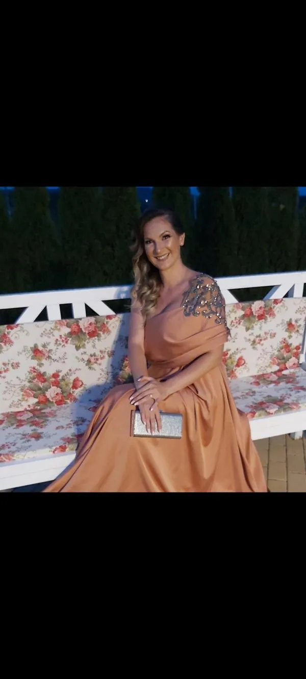 Rochie de seară Contessa EU 42 | Caramel, Maxi, Design asimetric - Image 3