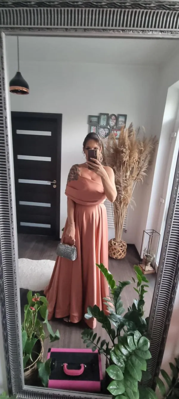 Rochie de seară Contessa EU 42 | Caramel, Maxi, Design asimetric - Image 2