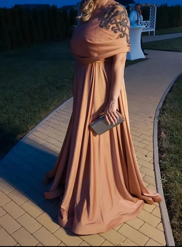 Rochie de seară Contessa EU 42 | Caramel, Maxi, Design asimetric - Image 6