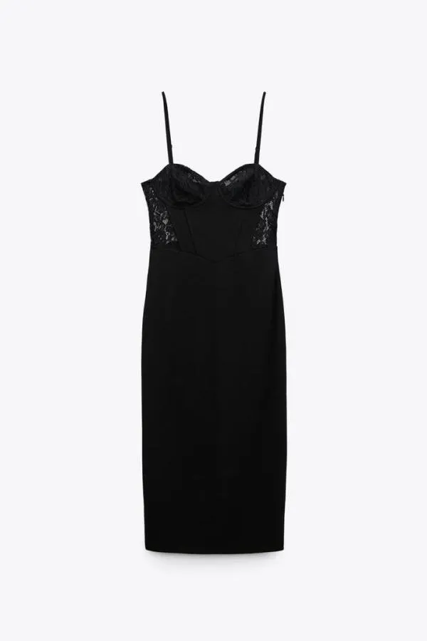 Rochie de seară Zara EU 38 | Negru, Midi, Bretele subțiri, Dantelă - Image 2