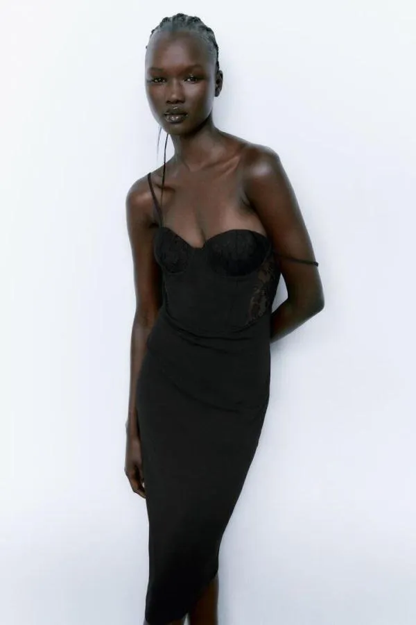 Rochie de seară Zara EU 38 | Negru, Midi, Bretele subțiri, Dantelă - Image 5