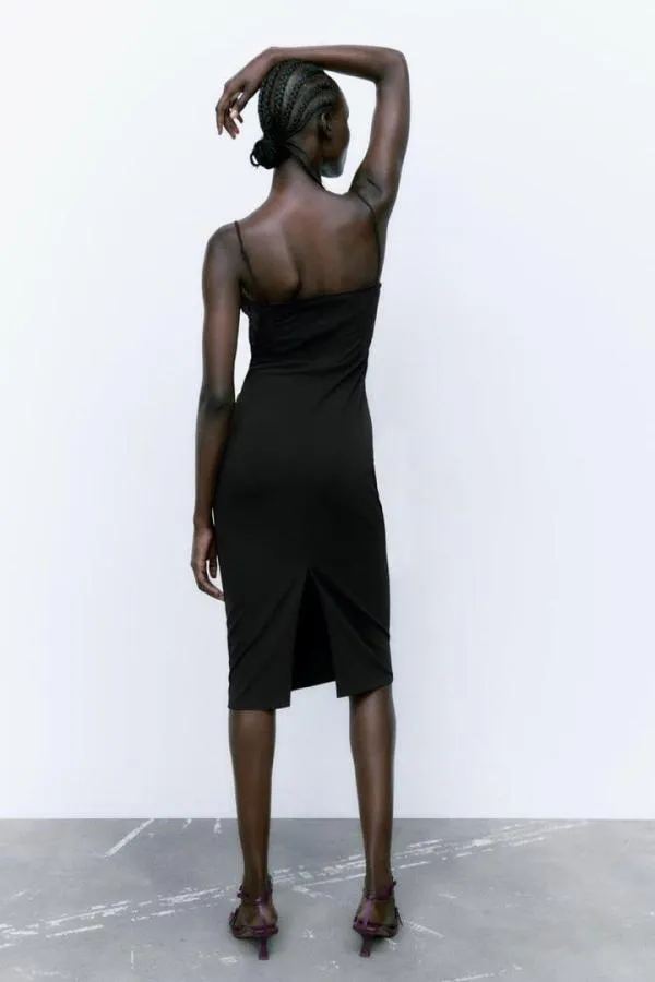 Rochie de seară Zara EU 38 | Negru, Midi, Bretele subțiri, Dantelă - Image 4